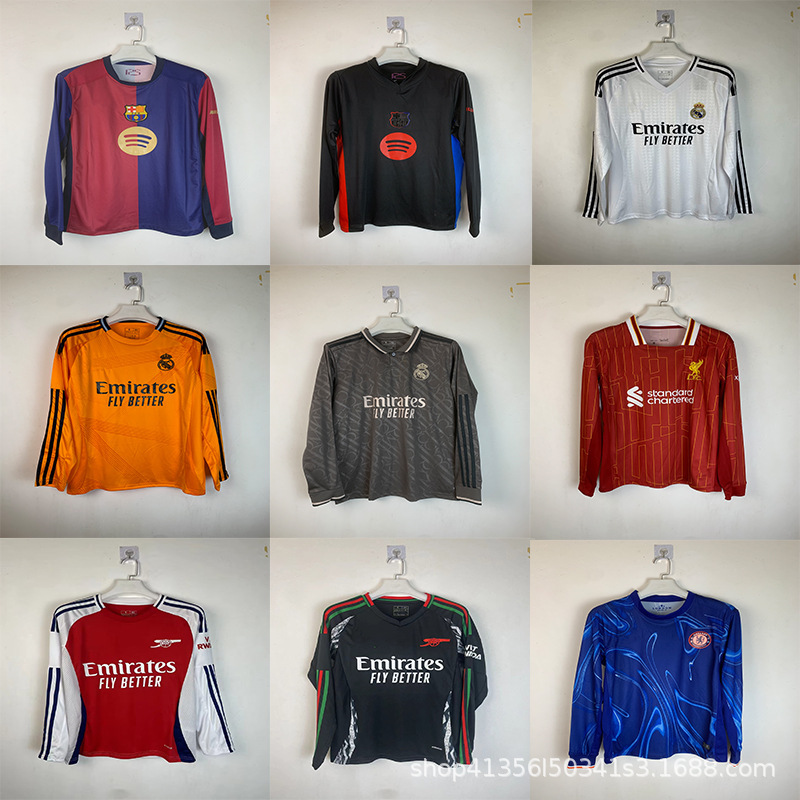 Wholesale 2425 Barcelona Real Madrid Liverpool Arsenal Long-Sleeved Football Uniform Yama Mbappe Jersey Fan Number