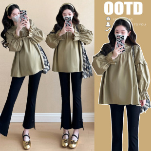Real shot in stock ~ 2025 quality maternity spring new long sleeve shirt doll shirt fashion tide mom