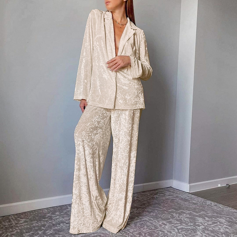 2026 Spring/Summer New Gold Velvet Pajamas Long Sleeve Long Pants Two-Piece Set Warm Thickened Velvet Homewear Set for Women