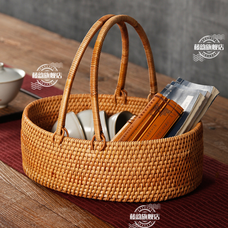Cestas de picnic al aire libre vietnamitas de caña de mano tejidas a mano cestas de frutas y verduras de almacenamiento de té cestas de almacenamiento de artículos diversos