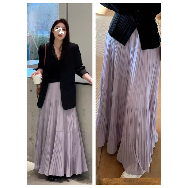 2025 New High Waist Fairy Skirt Pleated Skirt Long Skirt Gentle Style Purple Skirt Women's Spring and Summer Elegant All-match