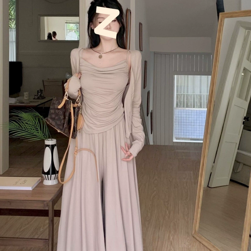 Летний новый костюм-кардиган, ленивый стиль, утягивающий и скрывающий кардиган на подтяжках + повседневная юбка, прямая продажа с фабрики