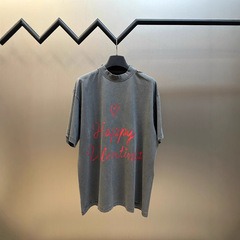InsパリB家バレンタインデー限定落書きアルファベットプリント丸首tシャツ男女カップル旧家磨爛tee