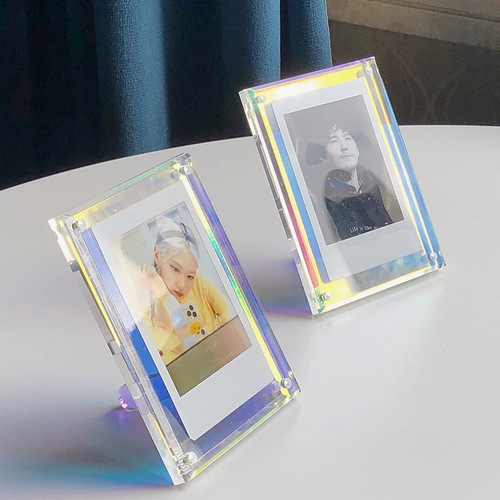 Cross-border 3-inch acrylic photo display stand with transparent laser 3-inch photo small card frame strong magnet