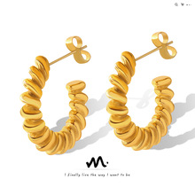 批发钛钢镀金C形螺纹麻花耳环 欧美复古中性风个性简约百搭耳饰品