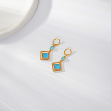 欧美耳环彩色钻百搭方钻长钻显脸瘦气质耳坠铜镀金高级耳饰镶钻