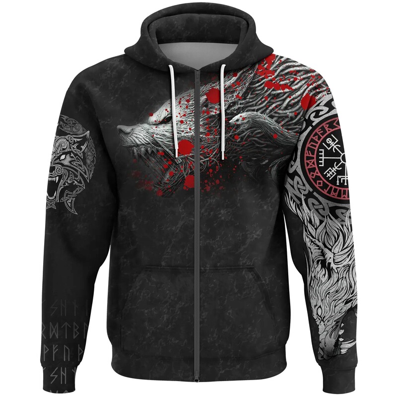 European and American Men's Hooded Sweatshirt Cross-Border Foreign Trade 3D Digital Printing Men's Zip-Up Viking Series Hoodie Dragon European and American Men's Hooded Sweatshirt Cross-Border Foreign Trade 3D Digital Printing Men's Zip-Up Viking Series Hoodie Dragon