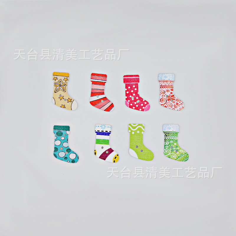 30mm fondo blanco estilo de Navidad calcetines de Navidad DIY decoración de madera calcetines de Navidad botones todo fósforo