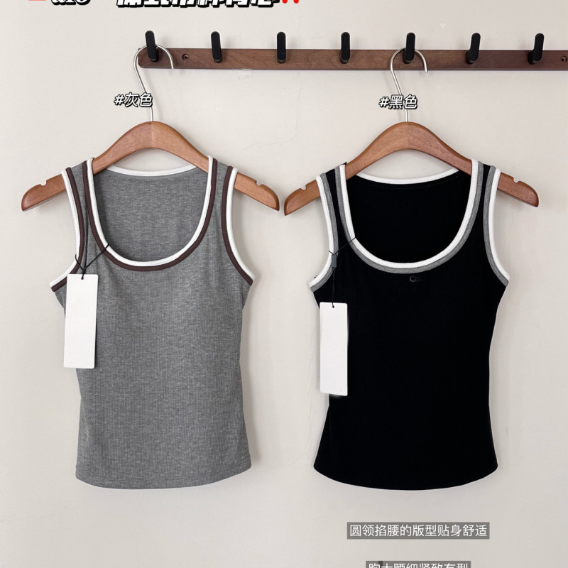 0319X6~Summer New Style Casual Daily Breathable Color-Blocking Luminous Print Women's One-Piece Tank Top with U-Neck