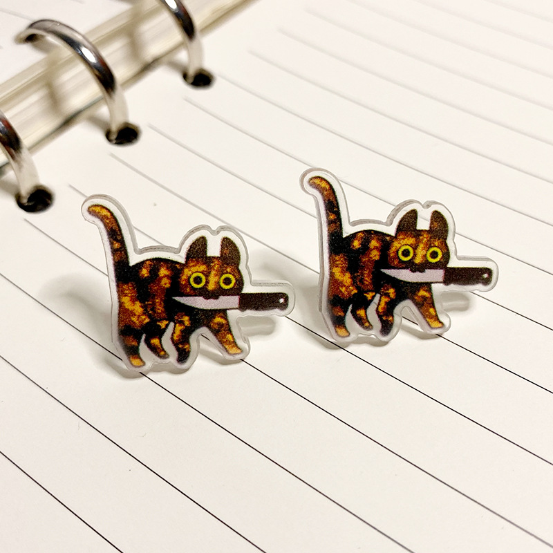 1 Pair Cute Funny Knife Cat Arylic Ear Studs display picture 2