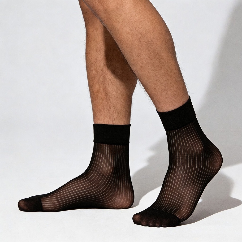 Zhou Nai Cover Znineg Thin Vertical Stripesd Short Tube Straight Business Formal Wear Japanese Style Thin Nylon Men's Stockings