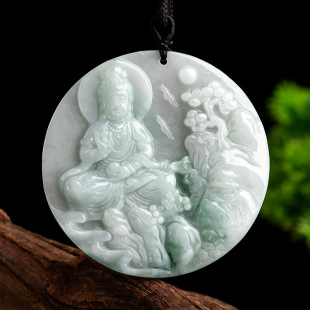 Natural Burmese a Goods Jade Landscape Guanyin Buddha Pendant Waxy Jade Pendant Men's Necklace Women's Jade Pendant