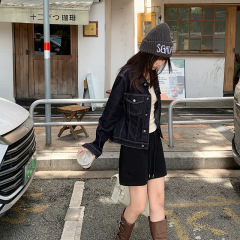 2025早秋美式复古原牛色短款夹克百搭修身牛仔长袖外套女新款