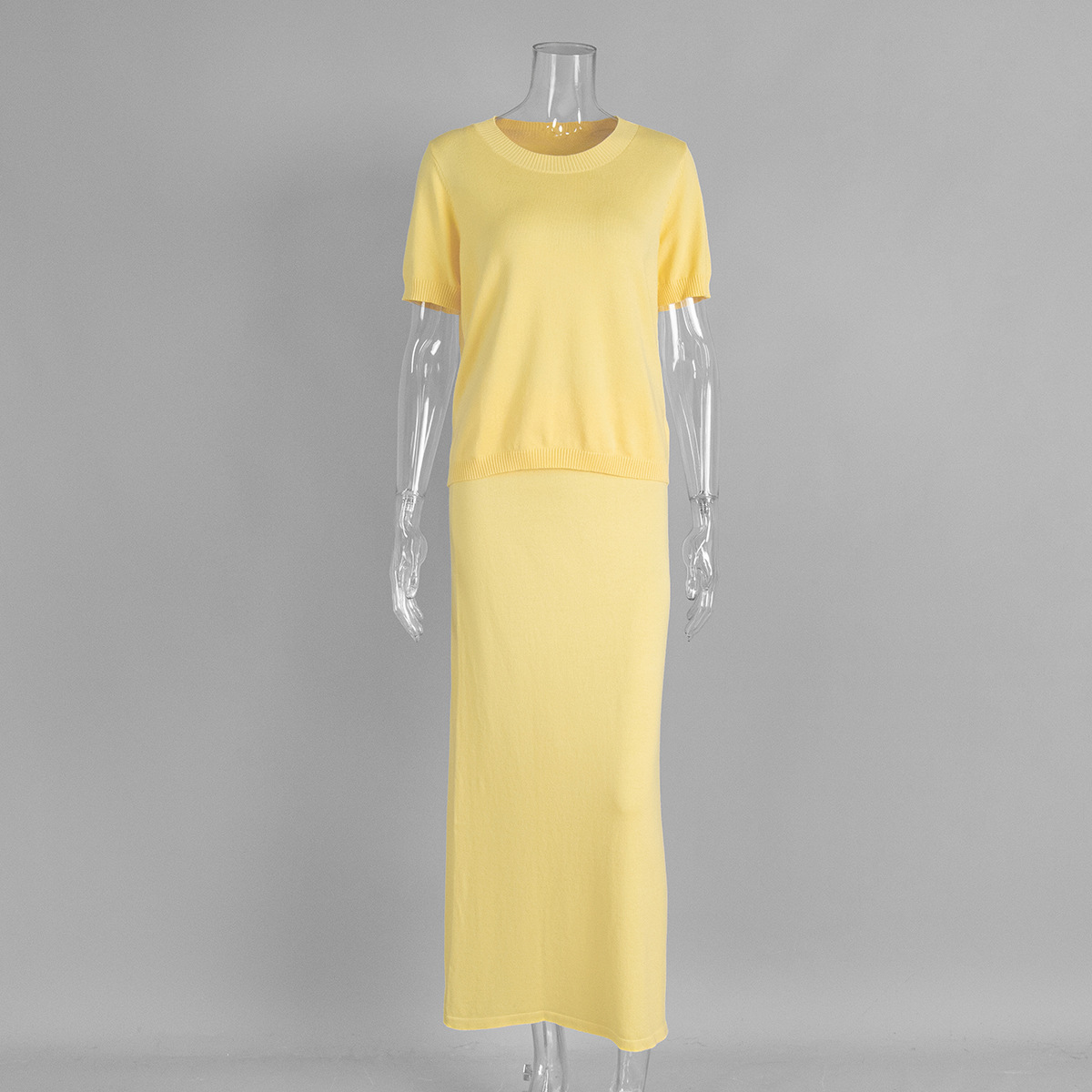 Cross-Border Pullover Shor Sleeve Half-Lengh Skir European And American 2025 Summer New Knied Solid Color Simple_ecoleips.com