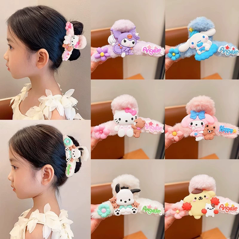 Children's crab pin, cartoon plush harmless hairgrip, shark, hair accessory, no hair damage