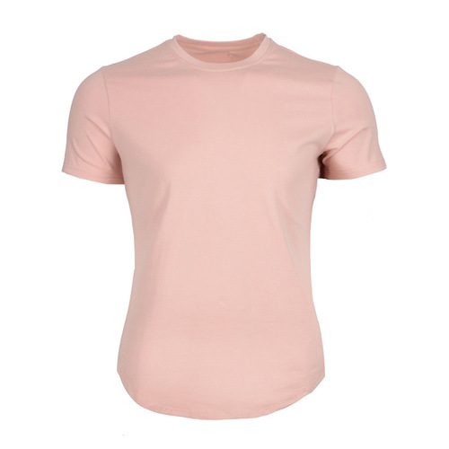 Summer solid color sports T-shirt men's muscle men's round neck breathable fitness short-sleeved tops running training elastic cotton