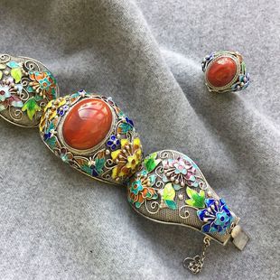 Flower Kaishi Handmade Flower Scallion Black Blue Bracelet Handmade Handmade Redstone Vocal Buckle Bracelet Ring Women's Ethnic Style
