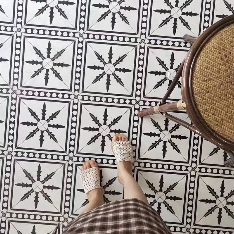 Nordic black and white tiles 200x 200 small floor tiles non-slip tiles Japanese bathroom bathroom balcony retro tiles