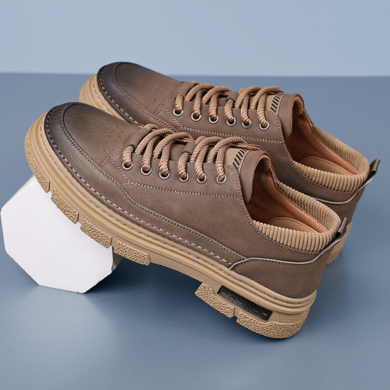 Giày da nam đế dày phong cách retro, mũi tròn, thủ công, đa năng — PZ6665 Kaki, PZ6665 màu đen