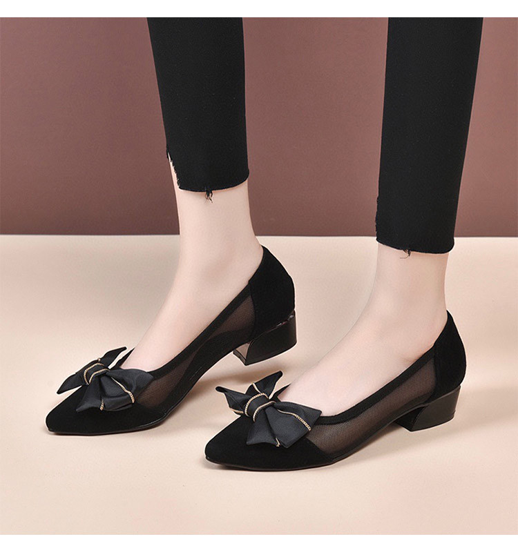 Giày ballet nữ mũi nhọn đế bằng da thật lưới thoáng khí — Màu đen gót 5cm chi tiết 4