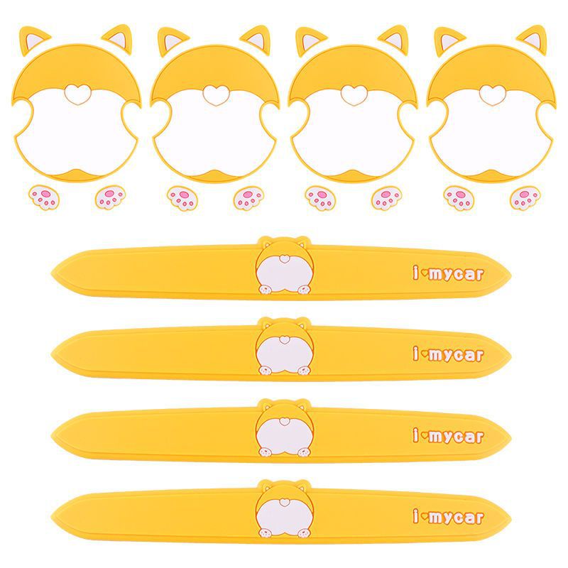 Universal – Cute Car Door Car paint protective film - corgi-butt-4-door-bowl-stickers-4-handle-strips-corgi-butt