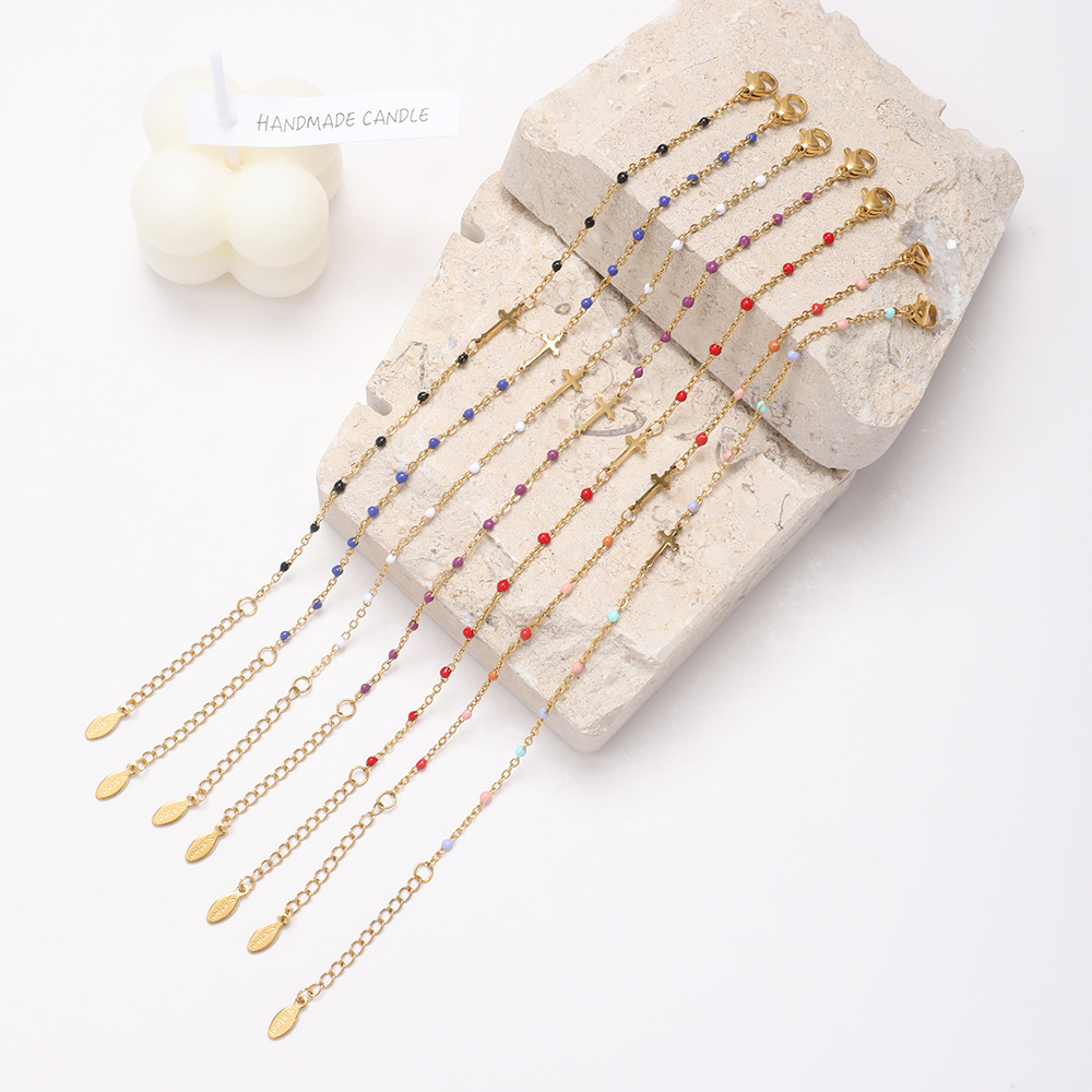 Stainless Steel Simple Style Cross Enamel Plating Bracelets display picture 2