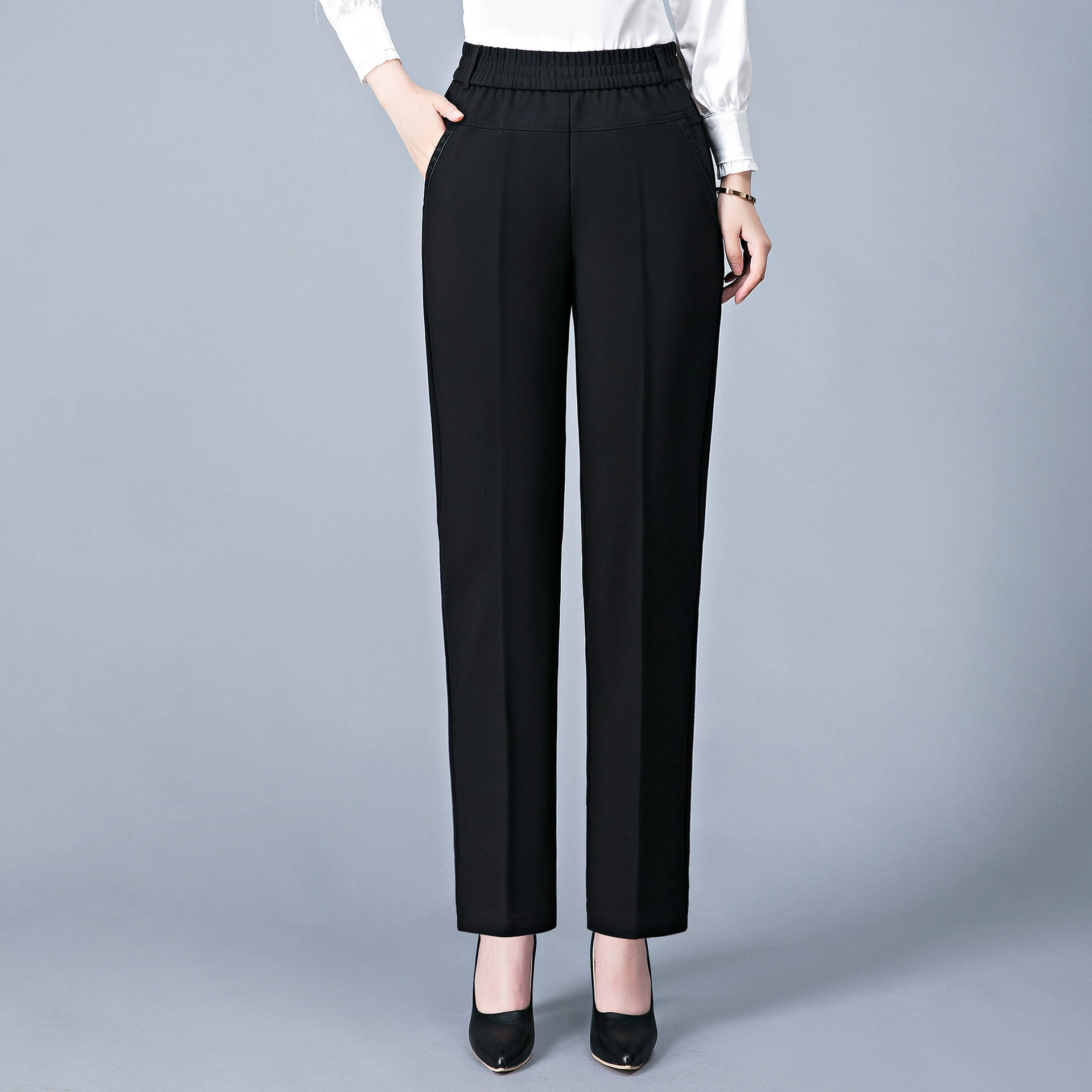 Осенние брюки для мам Женские брюки среднего возраста 40 лет, 50 лет, осенне-зимние брюки для людей среднего и старшего возраста, повседневные брюки с высокой талией