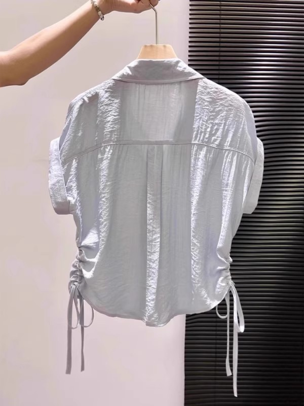 蓝色短款短袖多巴胺上衣女2025夏法式掐腰娃娃衫明媚独特Polo衬衫|undefined