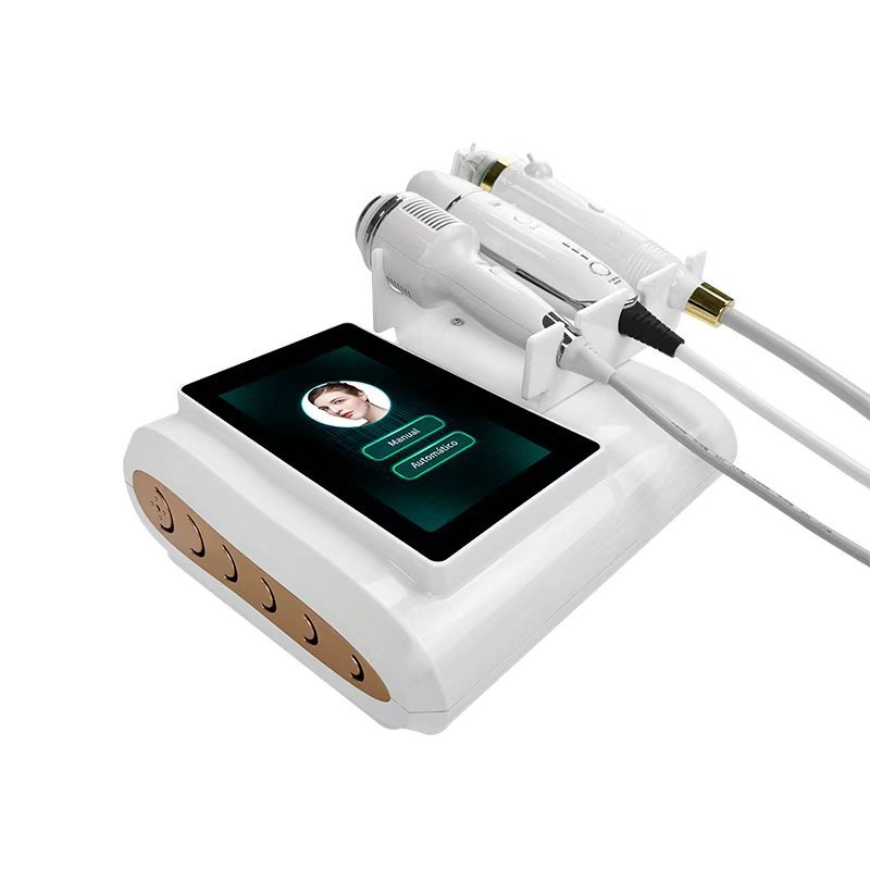 Comercio exterior nuevo oro micro aguja ultrasonido HIFU dispositivo de belleza antienvejecimiento compacto poros convergentes RF martillo de hielo introducido