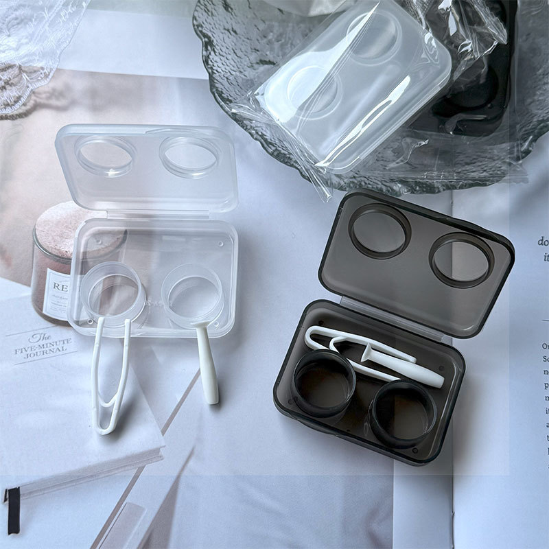 Ins wind contact lens box portable transparent simple without twist cover contact box beauty pupil box wholesale integrated