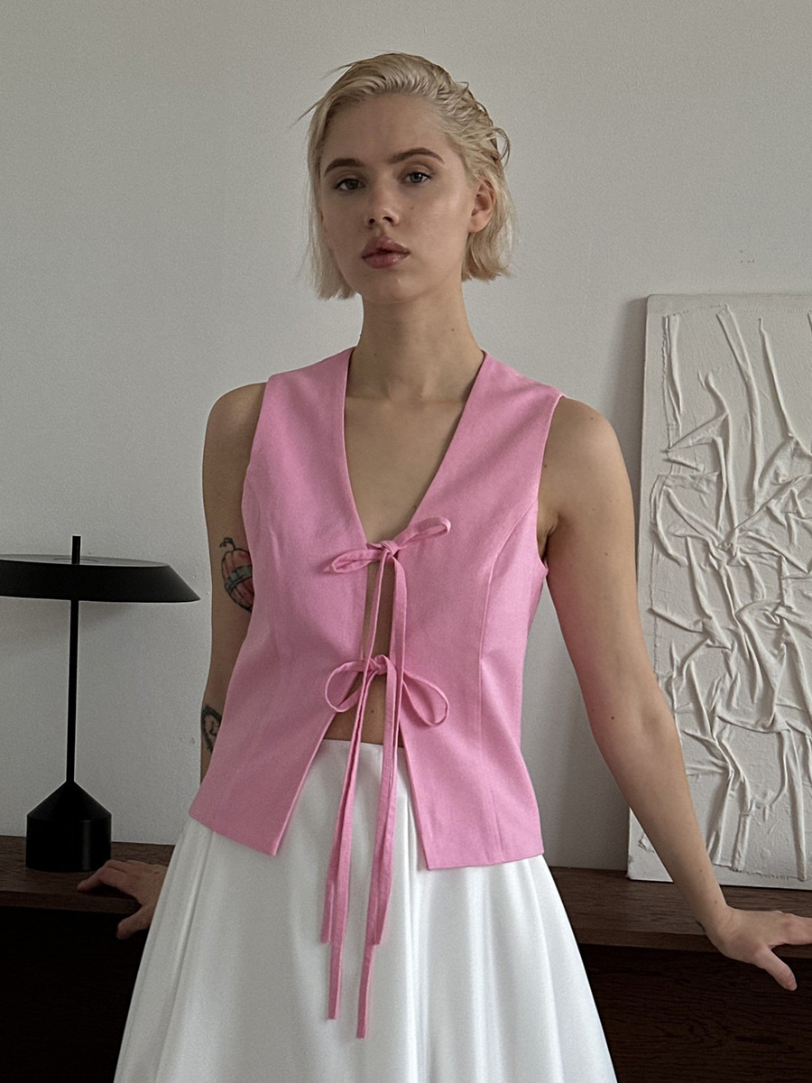 Cross-border rosa correa chaleco de mujer Europa y América 2026 primavera y verano nuevo estilo francés V-collar sin mangas chaleco delgado