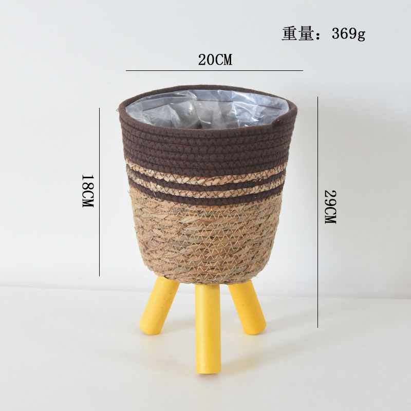 Decoración nórdica tipo piso estante de flores plantas de paja trenzadas cestas de flores de caña trenzadas maceta de loto verde balcón sala de estar estante de maceta