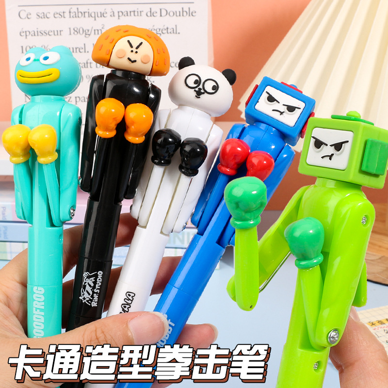 Tiktok Venta caliente divertido boxeo pluma gel pluma de dibujos animados divertido empuje lindo Escuela Primaria estudiante descompresión bolígrafo