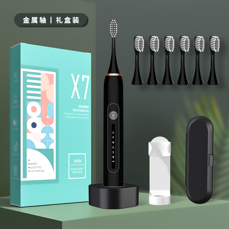 X-7 블랙 칫솔모 6개 + 스탠드 + 베이스 + 여행용 박스