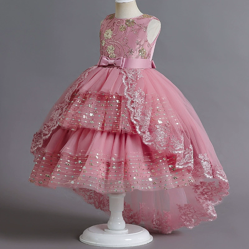Children’s embroidered tutu dress, sequins and lace, light‑luxury city style, sizes 110–160 cm