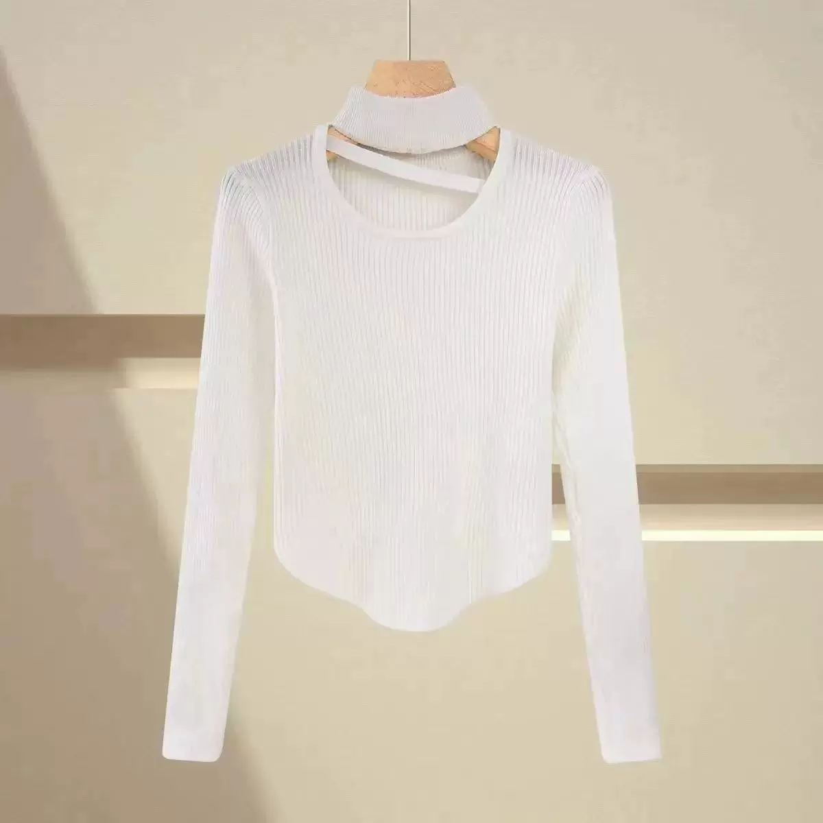 秋冬针织打底衫毛衣女纯欲甜辣妹风洋气方领挂脖长袖修身内搭上衣