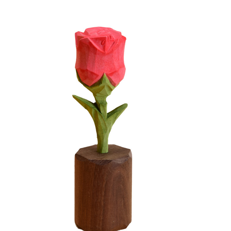 Wooden Carved Rose Flower Couple Ornaments, Chinese Valentine's Day Gifts, Mother's Day Decorations, Gifts for Girlfriends, Creative Art Wood Crafts