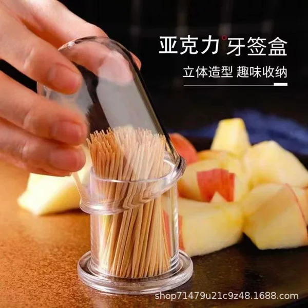 Transparent acrylic round toothpick bucket toothpick bottle plastic products thickened drop-resistant simple square toothpick box holder