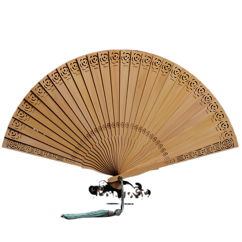 Ventilador de rosa de acantilado de madera sólida agujerada ventilador de seda no genético caja de regalo ornamentos artesanos