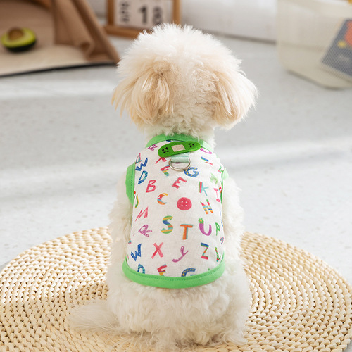 Spring and summer dog feet printed with small animals, cute cartoon cool traction vest, cat pet teddy clothes
