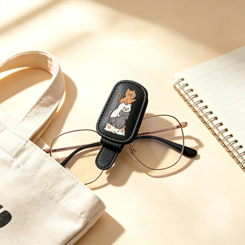 Black cross-border bestseller sunglasses holder, creative car sun visor storage, stackable cat-shaped car glasses clip