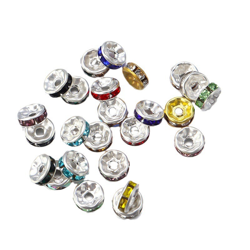 Anillo de diamante espaciador cuentas pulsera de color diamante espaciador rueda llanta 4/6/8/10/12mm DIY joyería accesorios hechos a mano