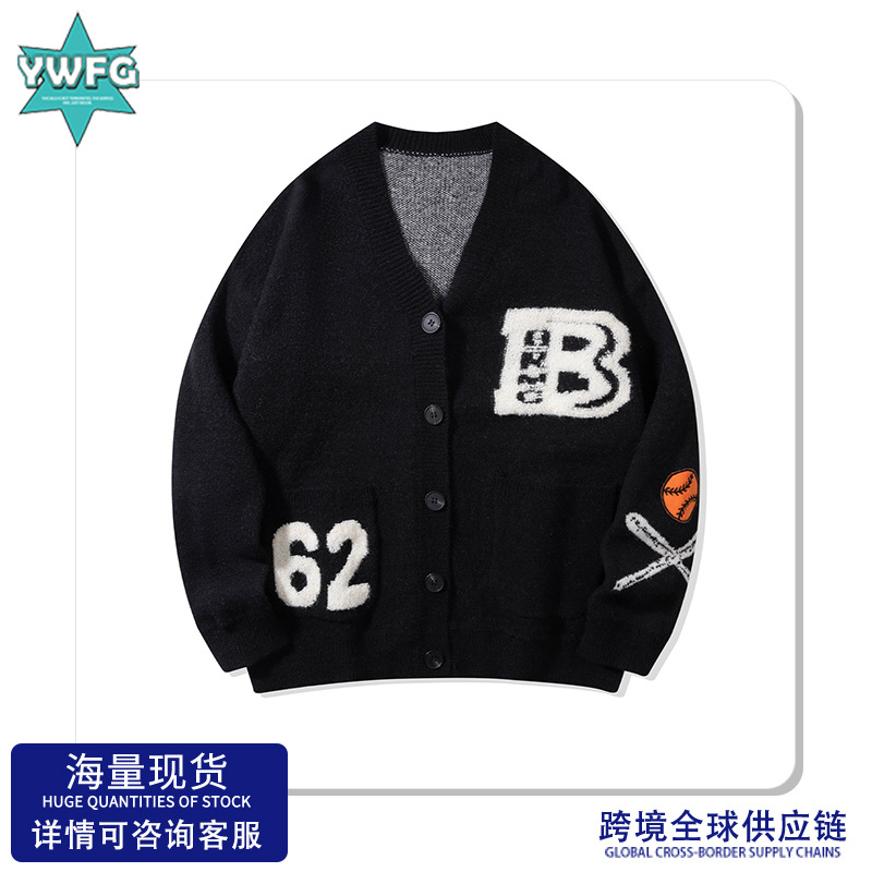 YWFG ropa de mujer americana retro letras de otoño 2024 pareja alta variedad cardigan de manga larga suéter de punto