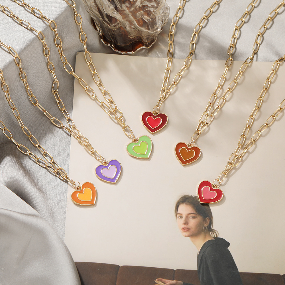 2021 New Creative Simple Womenu0027s Jewelry Cute Girly Style Drop Oil Double Layers Loving Heart Ne