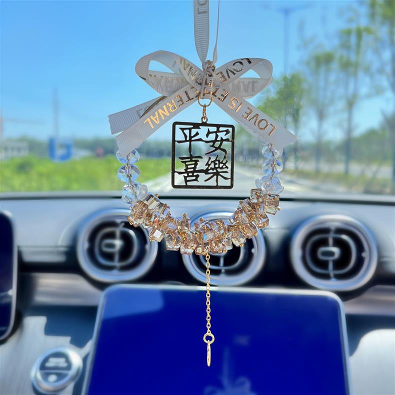 Peace and Joy Car Pendant New Model Car Rearview Mirror Crystal Interior Decoration High-End Ornament Gift for Girls