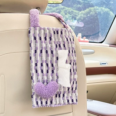 box high-level creative love net: Car tissue box/set - jacquard-yarn-dyed-hanging-tissue-box-with-tooth-edge-love-purple