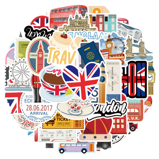 Cross-border 50 London style graffiti stickers cup computer waterproof decorative stickers creative stationery stickers wholesale