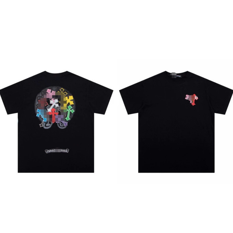 Correct Version of Chrome Hearts 24-Year-Old Sanskrit Rainbow Cross Foam Men's Short-Sleeved Cotton Large Size T-Shirt Correct Version of Chrome Hearts 24-Year-Old Sanskrit Rainbow Cross Foam Men's Short-Sleeved Cotton Large Size T-Shirt