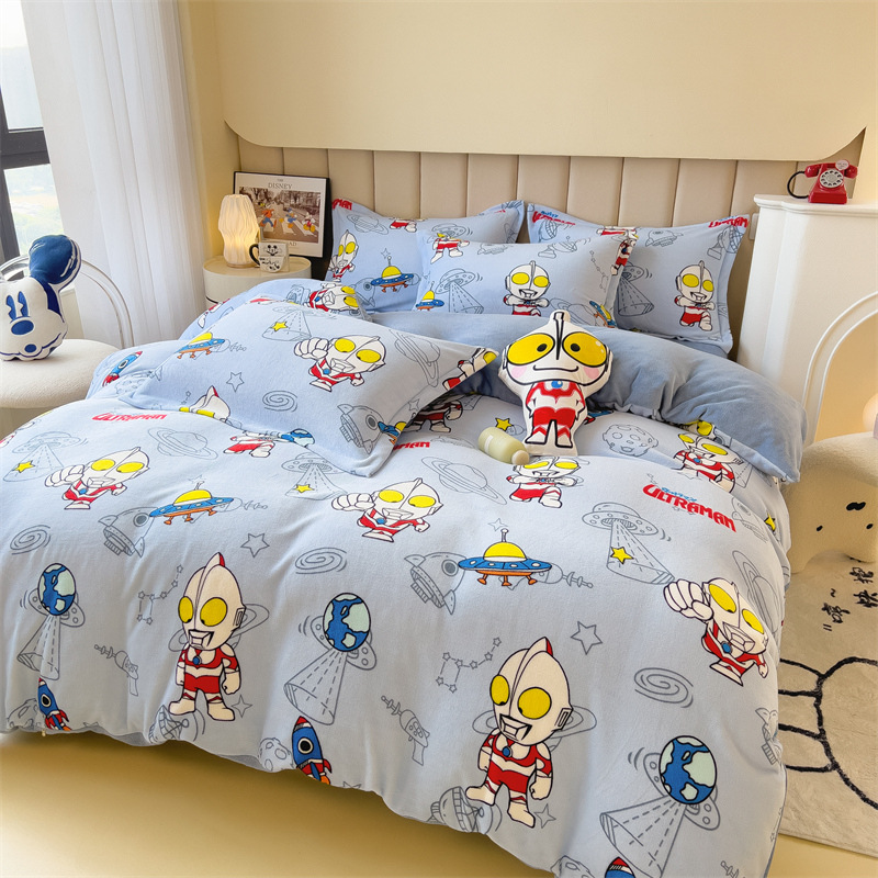 Clase A terciopelo de leche anti-estática conjunto de cuatro piezas para niños de la piel-amigable cama caliente de cuatro piezas edredón cubierta hoja de cama conjunto de tres piezas