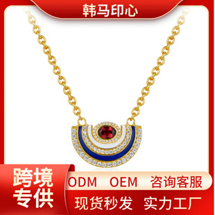 ● Hanma Yinxin ● S925 Silver Garnet Necklace Women's Light Luxury Jewelry Niche Design Necklace European and American Cross-Border
